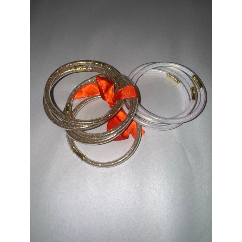 Gold & Iridescent White Glitter Jelly Bracelets One Size